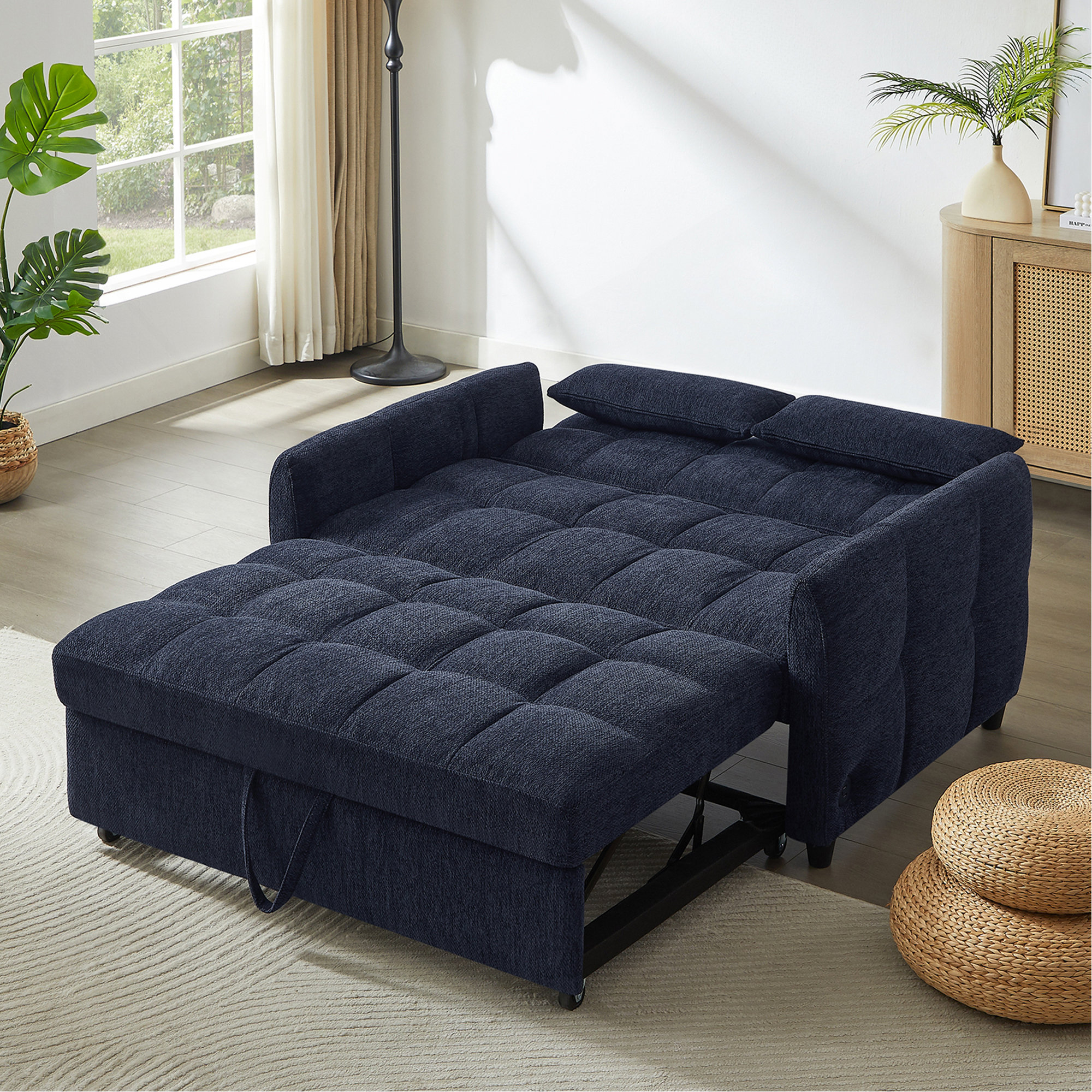 Mercer41 52.8" Loveseat Sofa Pull-Out Sofa Bed Tufted Sleeper Sofa With
